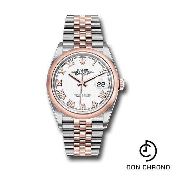 Rolex Steel and Everose Rolesor Datejust 36 Watch - Domed Bezel - White Roman Dial - Jubilee Bracelet - 126201 wrj