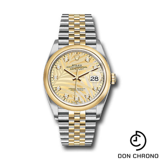 Rolex Yellow Rolesor Datejust 36 Watch - Domed Bezel - Golden Palm Motif Diamond Dial - Jubilee Bracelet - 126203 gpmdj