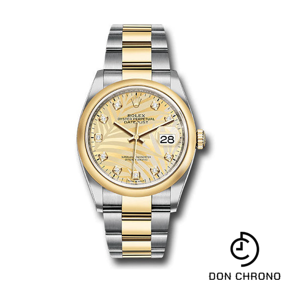 Rolex Yellow Rolesor Datejust 36 Watch - Domed Bezel - Golden Palm Motif Diamond Dial - Oyster Bracelet - 126203 gpmdo