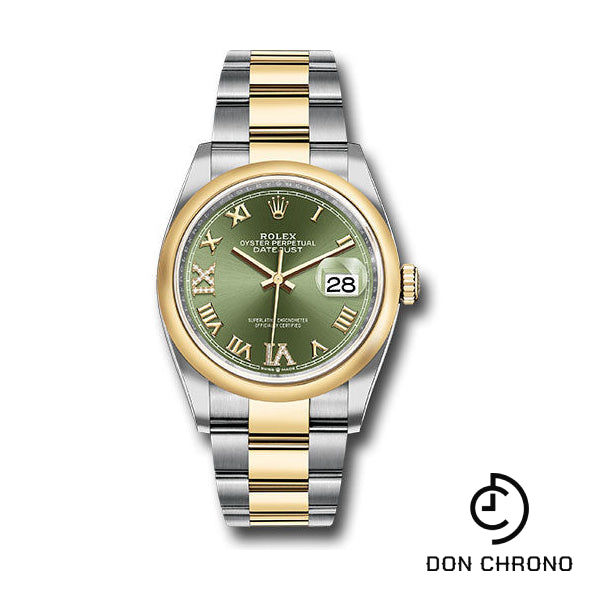 Rolex Steel and Yellow Gold Rolesor Datejust 36 Watch - Domed Bezel - Olive Green Roman Dial - Oyster Bracelet - 126203 ogdr69o
