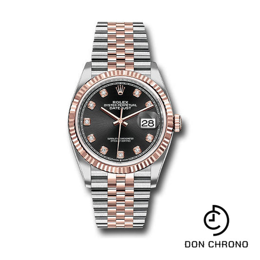 Rolex Steel and Everose Rolesor Datejust 36 Watch - Fluted Bezel - Black Diamond Dial - Jubilee Bracelet - 126231 bkdj