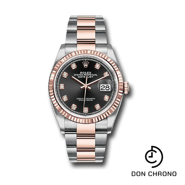 Rolex Steel and Everose Rolesor Datejust 36 Watch - Fluted Bezel - Black Diamond Dial - Oyster Bracelet - 126231 bkdo