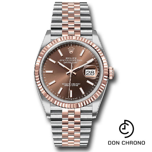 Rolex Everose Rolesor Datejust 36 Watch - Fluted Bezel - Chocolate Index Dial - Jubilee Bracelet - 126231 choij