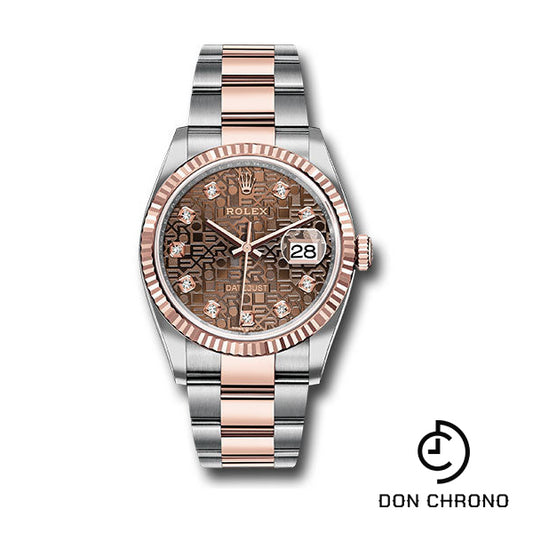 Rolex Steel and Everose Rolesor Datejust 36 Watch - Fluted Bezel - Chocolate Jubilee Diamond Dial - Oyster Bracelet - 126231 chojdo