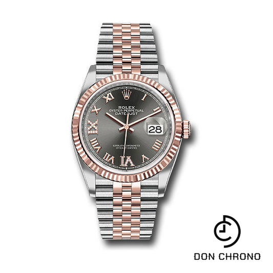 Rolex Steel and Everose Rolesor Datejust 36 Watch - Fluted Bezel - Dark Rhodium Roman Dial - Jubilee Bracelet - 126231 dkrdr69j