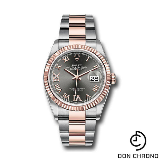 Rolex Steel and Everose Rolesor Datejust 36 Watch - Fluted Bezel - Dark Rhodium Roman Dial - Oyster Bracelet - 126231 dkrdr69o