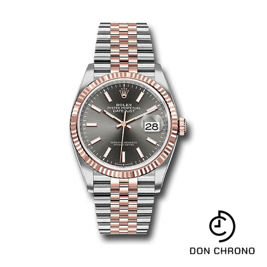 Rolex Steel and Everose Rolesor Datejust 36 Watch - Fluted Bezel - Dark Rhodium Index Dial - Jubilee Bracelet - 126231 dkrij