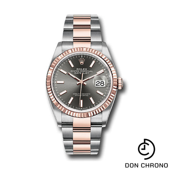 Rolex Steel and Everose Rolesor Datejust 36 Watch - Fluted Bezel - Dark Rhodium Index Dial - Oyster Bracelet - 126231 dkrio