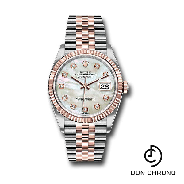 Rolex Steel and Everose Rolesor Datejust 36 Watch - Fluted Bezel - White Mother-Of-Pearl Diamond Dial - Jubilee Bracelet - 126231 mdj