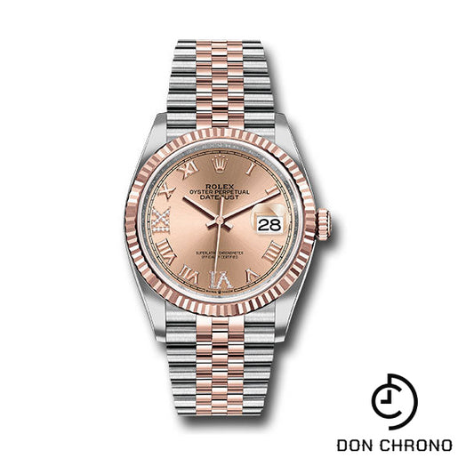 Rolex Steel and Everose Rolesor Datejust 36 Watch - Fluted Bezel - Rose Roman Dial - Jubilee Bracelet - 126231 rdr69j