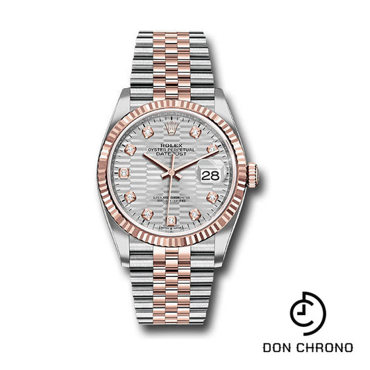 Rolex Everose Rolesor Datejust 36 Watch - Fluted Bezel - Silver Fluted Motif Diamond Dial - Jubilee Bracelet - 126231 sflmdj