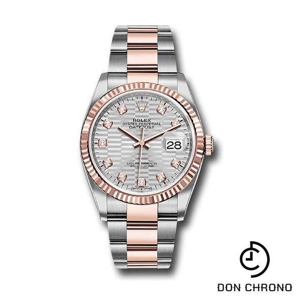 Rolex Everose Rolesor Datejust 36 Watch - Fluted Bezel - Silver Fluted Motif Diamond Dial - Oyster Bracelet - 126231 sflmdo