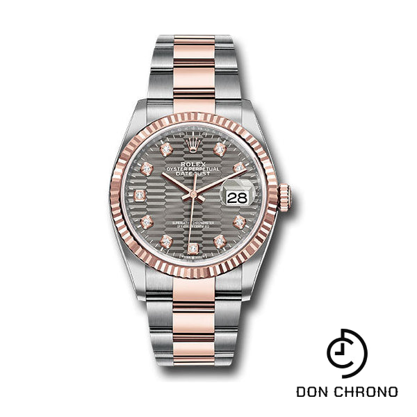 Rolex Everose Rolesor Datejust 36 Watch - Fluted Bezel - Slate Fluted Motif Diamond Dial - Oyster Bracelet - 126231 slflmdo