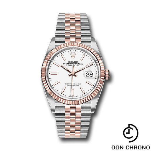 Rolex Steel and Everose Rolesor Datejust 36 Watch - Fluted Bezel - White Index Dial - Jubilee Bracelet - 126231 wij