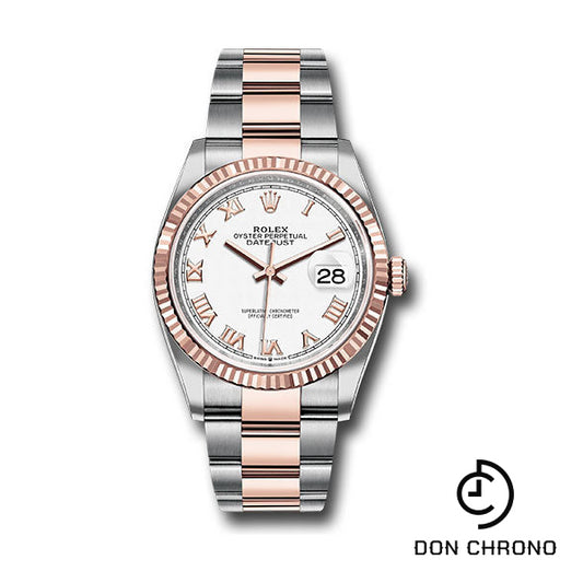 Rolex Steel and Everose Rolesor Datejust 36 Watch - Fluted Bezel - White Roman Dial - Oyster Bracelet - 126231 wro