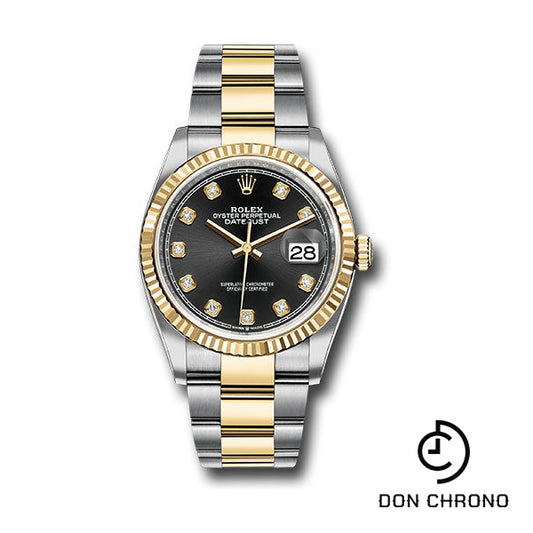 Rolex Steel and Yellow Gold Rolesor Datejust 36 Watch - Fluted Bezel - Black Diamond Dial - Oyster Bracelet - 126233 bkdo