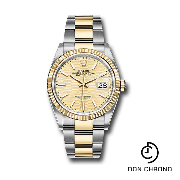 Rolex Steel and Yellow Gold Rolesor Datejust 36 Watch - Fluted Bezel - Golden Fluted Motif Index Dial - Oyster Bracelet - 126233 gfmio