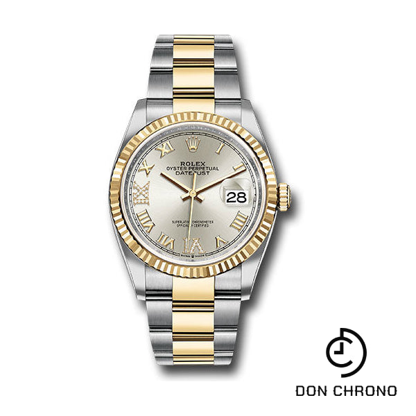 Rolex Steel and Yellow Gold Rolesor Datejust 36 Watch - Fluted Bezel - Silver Roman Dial - Oyster Bracelet - 126233 sdr69o