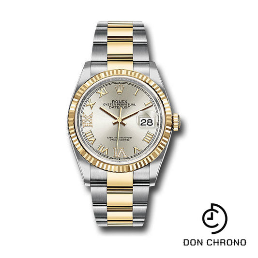 Rolex Steel and Yellow Gold Rolesor Datejust 36 Watch - Fluted Bezel - Silver Roman Dial - Oyster Bracelet - 126233 sdr69o