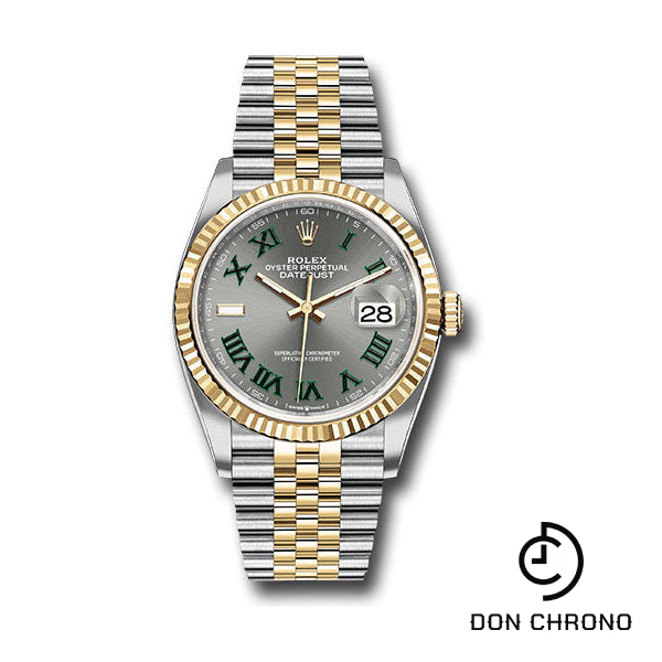 Rolex Yellow Rolesor Datejust 36 Watch - Fluted Bezel - Slate Roman Dial - Jubilee Bracelet - 126233 slgrj