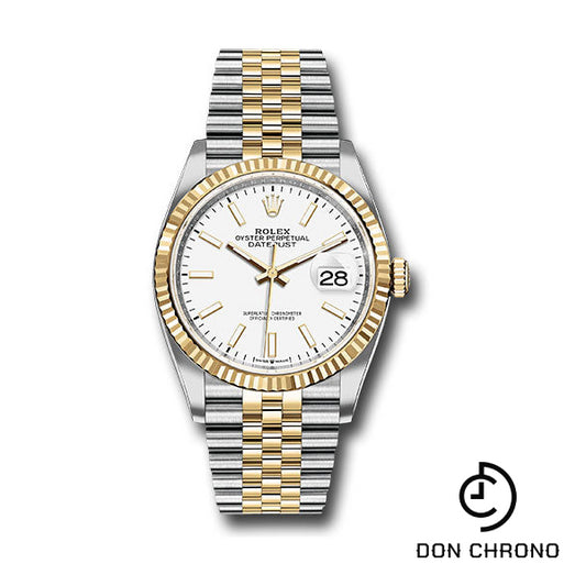 Rolex Steel and Yellow Gold Rolesor Datejust 36 Watch - Fluted Bezel - White Index Dial - Jubilee Bracelet - 126233 wij