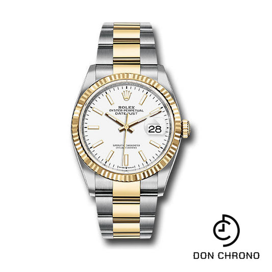 Rolex Steel and Yellow Gold Rolesor Datejust 36 Watch - Fluted Bezel - White Index Dial - Oyster Bracelet - 126233 wio