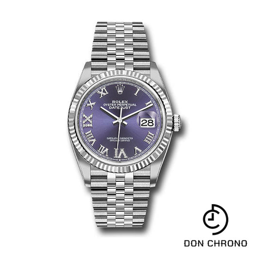 Rolex Steel Datejust 36 Watch - Fluted Bezel - Aubergine Purple Diamond Roman VI and IX Dial - Jubilee Bracelet - 126234 audr69j