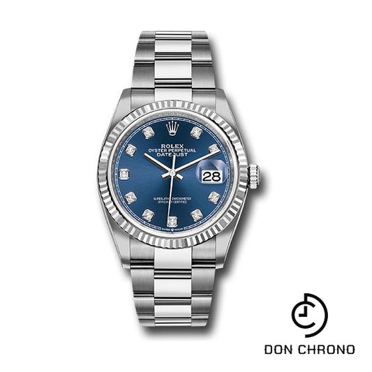 Rolex Steel Datejust 36 Watch - Fluted Bezel - Blue Diamond Dial - Oyster Bracelet - 126234 bldo