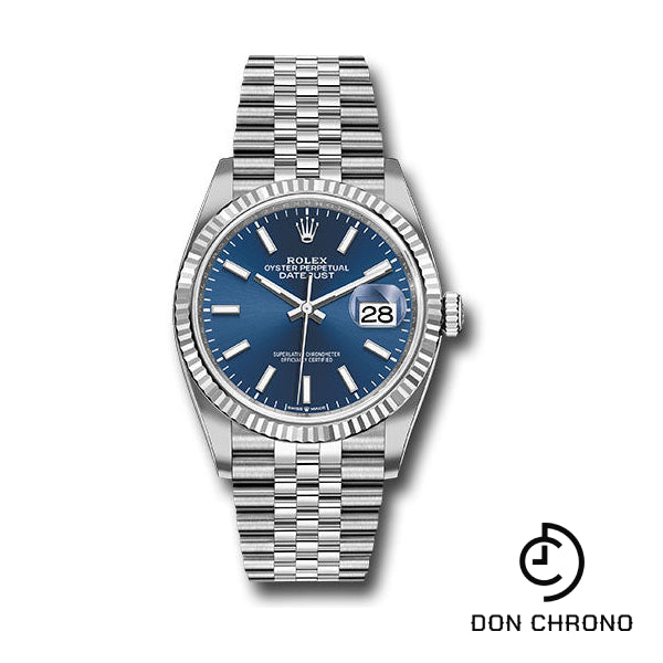 Rolex Steel Datejust 36 Watch - Fluted Bezel - Blue Index Dial - Jubilee Bracelet - 126234 blij