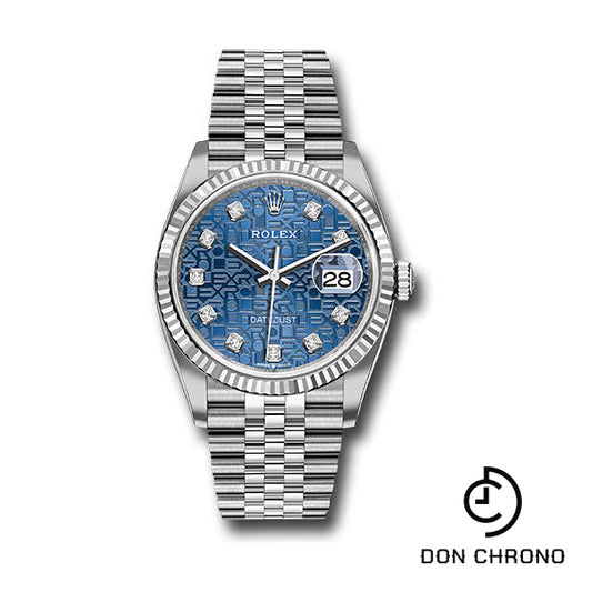 Rolex Steel Datejust 36 Watch - Fluted Bezel - Blue Jubilee Diamond Dial - Jubilee Bracelet - 126234 bljdj