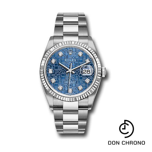 Rolex Steel Datejust 36 Watch - Fluted Bezel - Blue Jubilee Diamond Dial - Oyster Bracelet - 126234 bljdo