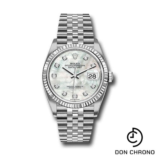 Rolex Steel Datejust 36 Watch - Fluted Bezel - Mother-of-Pearl Diamond Dial - Jubilee Bracelet - 126234 mdj