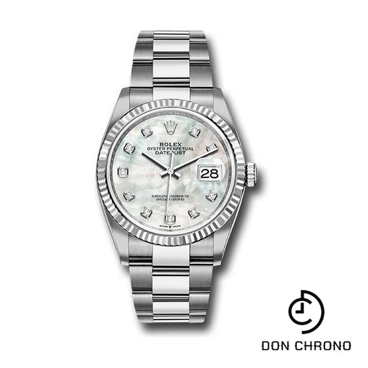 Rolex Steel Datejust 36 Watch - Fluted Bezel - Mother-of-Pearl Diamond Dial - Oyster Bracelet - 126234 mdo