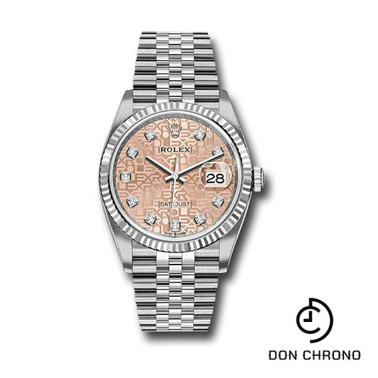 Rolex Steel Datejust 36 Watch - Fluted Bezel - Pink Jubilee Diamond Dial - Jubilee Bracelet - 126234 pjdj