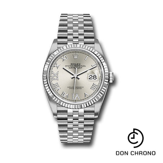 Rolex Steel Datejust 36 Watch - Fluted Bezel - Silver Diamond Roman VI and IX Dial - Jubilee Bracelet - 126234 sdr69j