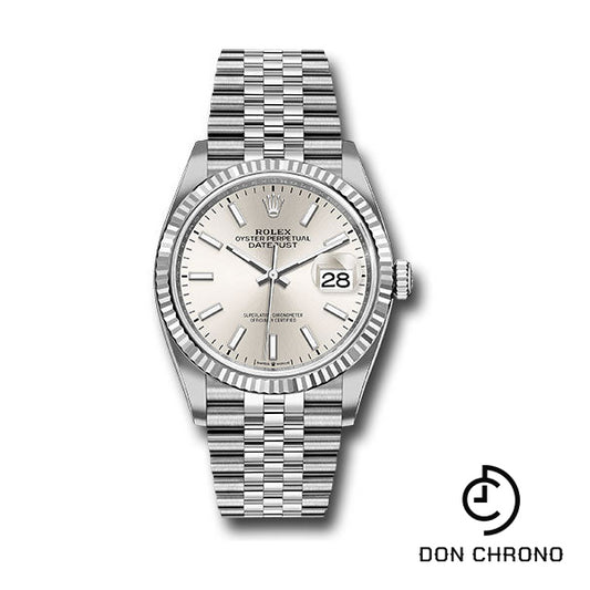 Rolex Steel Datejust 36 Watch - Fluted Bezel - Silver Index Dial - Jubilee Bracelet - 126234 sij