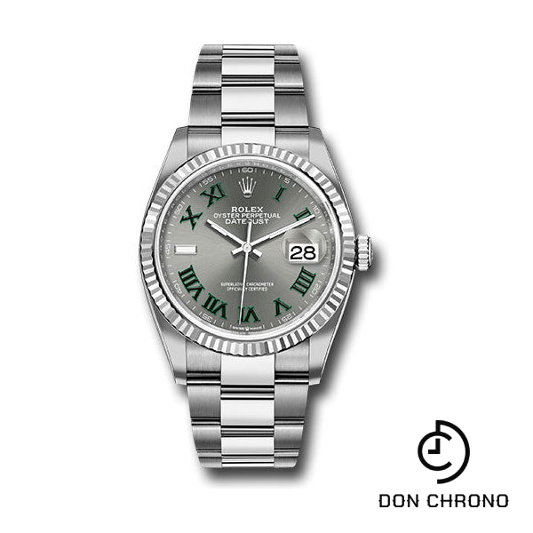 Rolex White Rolesor Datejust 36 Watch - Fluted Bezel - Slate Roman Dial - Oyster Bracelet - 126234 slgro