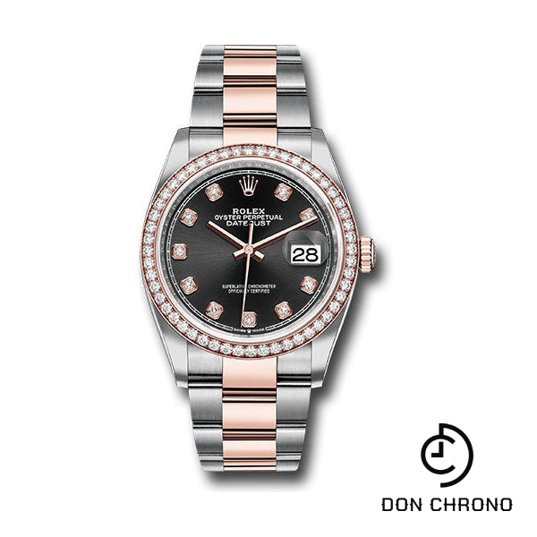 Rolex Steel and Everose Rolesor Datejust 36 Watch - Diamond Bezel - Black Diamond Dial - Oyster Bracelet - 126281RBR bkdo