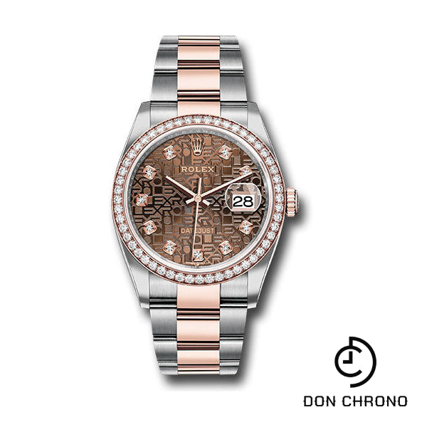 Rolex Steel and Everose Rolesor Datejust 36 Watch - Diamond Bezel - Chocolate Jubilee Diamond Dial - Oyster Bracelet - 126281RBR chojdo