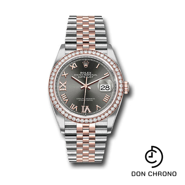 Rolex Steel and Everose Rolesor Datejust 36 Watch - Diamond Bezel - Dark Rhodium Roman Dial - Jubilee Bracelet - 126281RBR dkrdr69j