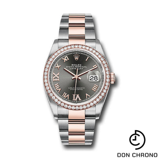 Rolex Steel and Everose Rolesor Datejust 36 Watch - Diamond Bezel - Dark Rhodium Roman Dial - Oyster Bracelet - 126281RBR dkrdr69o