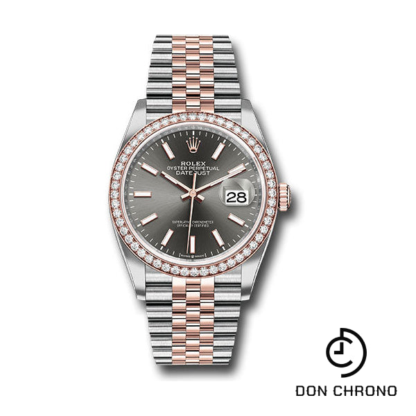 Rolex Steel and Everose Rolesor Datejust 36 Watch - Diamond Bezel - Dark Rhodium Index Dial - Jubilee Bracelet - 126281RBR dkrij