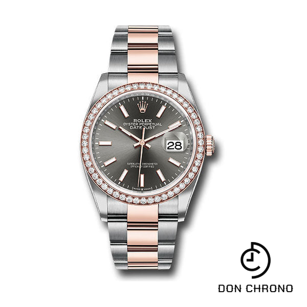 Rolex Steel and Everose Rolesor Datejust 36 Watch - Diamond Bezel - Dark Rhodium Index Dial - Oyster Bracelet - 126281RBR dkrio