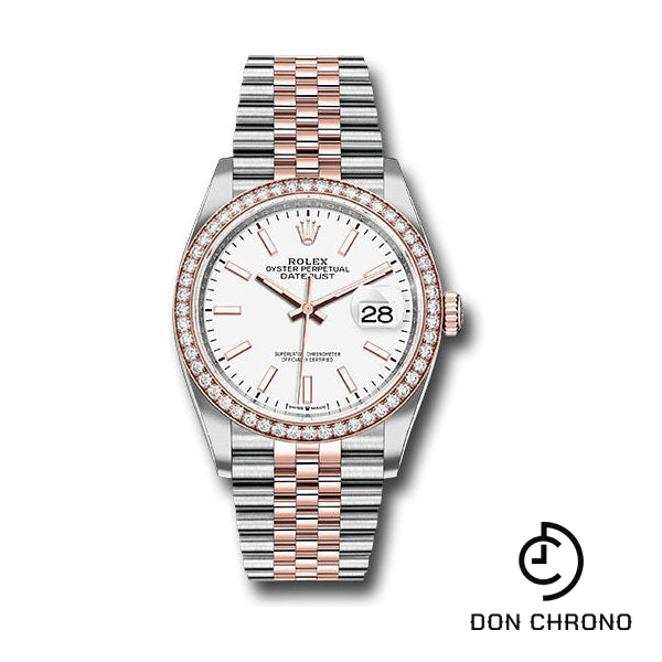 Rolex Steel and Everose Rolesor Datejust 36 Watch - Diamond Bezel - White Index Dial - Jubilee Bracelet - 126281RBR wij