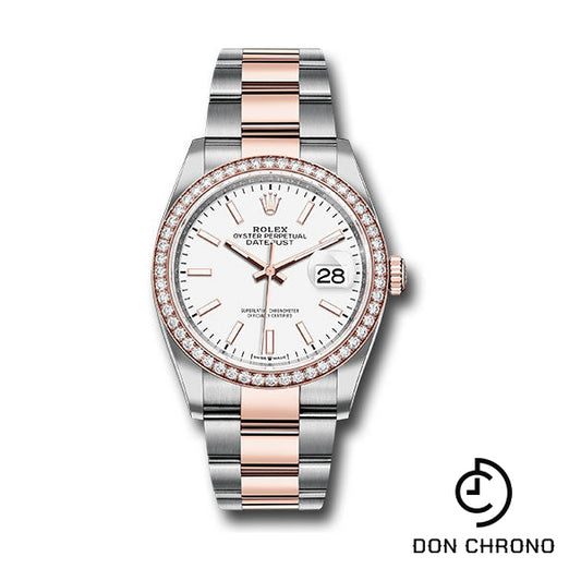 Rolex Steel and Everose Rolesor Datejust 36 Watch - Diamond Bezel - White Index Dial - Oyster Bracelet - 126281RBR wio