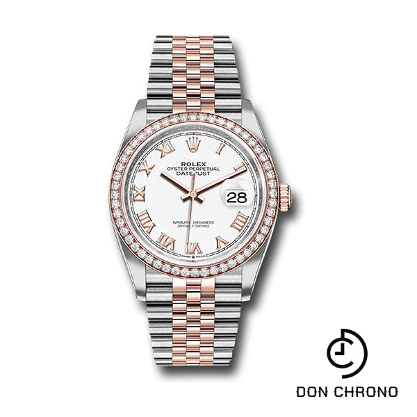 Rolex Steel and Everose Rolesor Datejust 36 Watch - Diamond Bezel - White Roman Dial - Jubilee Bracelet - 126281RBR wrj