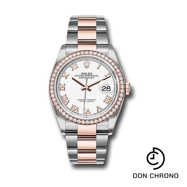 Rolex Steel and Everose Rolesor Datejust 36 Watch - Diamond Bezel - White Roman Dial - Oyster Bracelet - 126281RBR wro