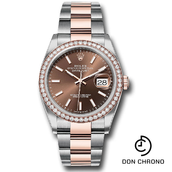 Rolex Everose Rolesor Datejust 36 Watch - Diamond Bezel - Chocolate Index Dial - Oyster Bracelet - 126281rbr choio