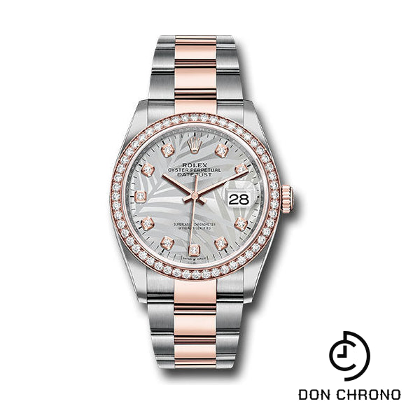 Rolex Everose Rolesor Datejust 36 Watch - Diamond Bezel - Silver Palm Motif Diamond Dial - Oyster Bracelet - 126281rbr spmdo