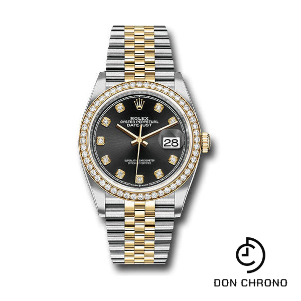 Rolex Steel and Yellow Gold Rolesor Datejust 36 Watch - Yellow Diamond Bezel - Black Diamond Dial - Jubilee Bracelet - 126283RBR bkdj